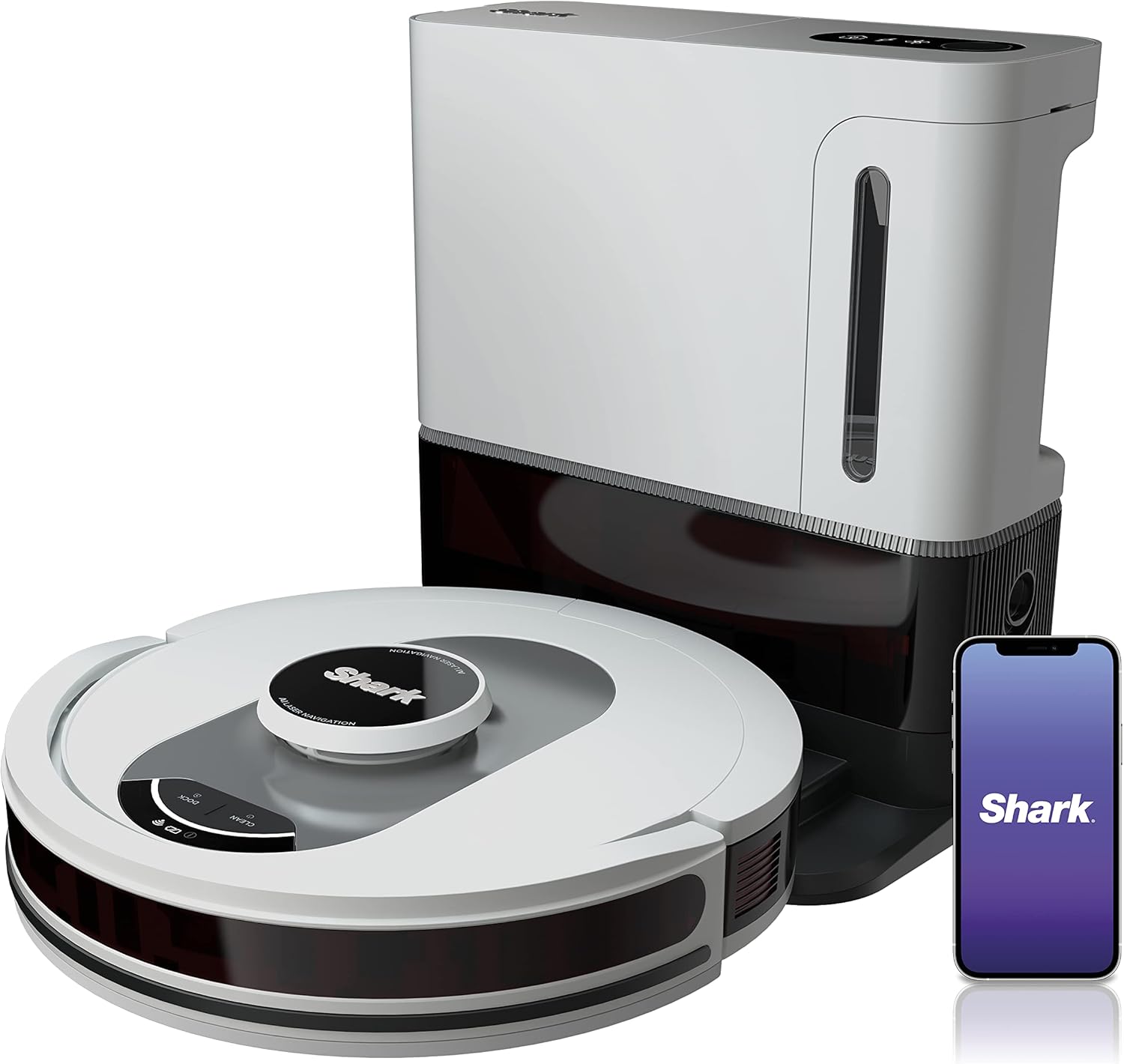 Shark AV2511AE/AV251WA AI Ultra Robot Vacuum, with Matrix Clean, Home Mapping, 60-Day Capacity Bagless Self Empty Base, Perfect for Pet Hair, Wifi, Compatible with Alexa, Black/Silver (Renewed)