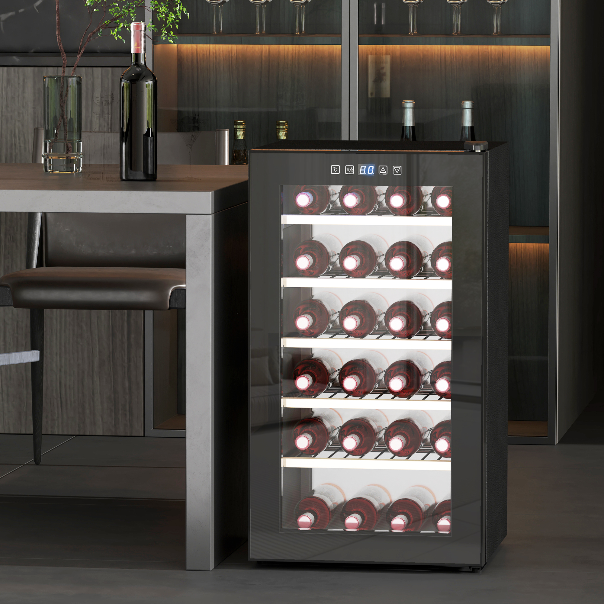 HOMCOM Wijnkoelkast voor 41 Flessen, 91 Liter Capaciteit, Drankenkoelkast met LED-Display en Touchscreen, Zwart