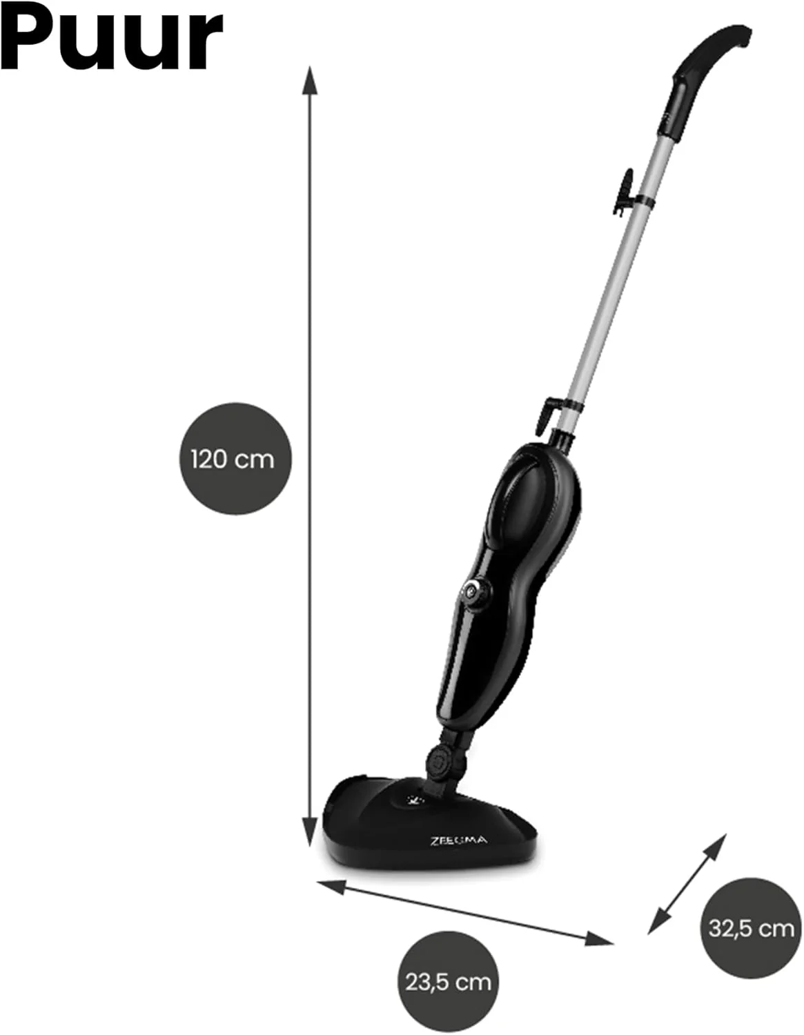 Zeegma PUUR Pulitore a Vapore, Pulizia Senza Prodotti Chimici, Pronto all'Uso in 25 Secondi, 7 Accessori Diversi, 2 Filtri per l'Acqua, Lunghezza Cavo 5m, Potenza 1500 W