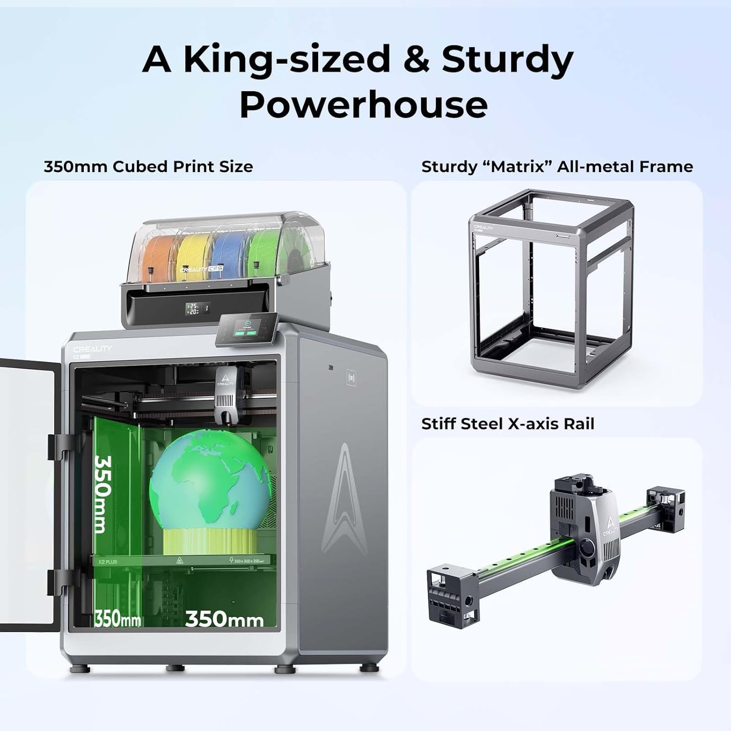 Creality K2 Plus Combo Stampante 3D con scatola intelligente a filamento CFS, doppia fotocamera AI, 600 mm/s stampa ad alta velocità, area di stampa 350 x 350 x 350 mm