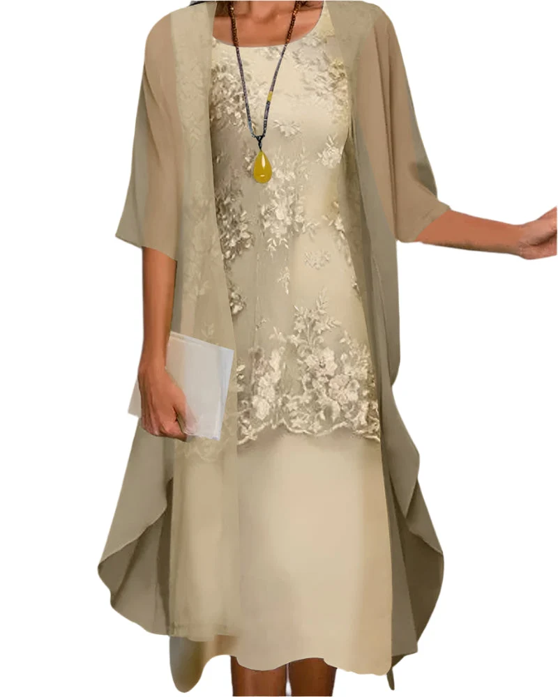 Womena??s Formal Midi Dress Flowing Sheer Sleeve Elegance