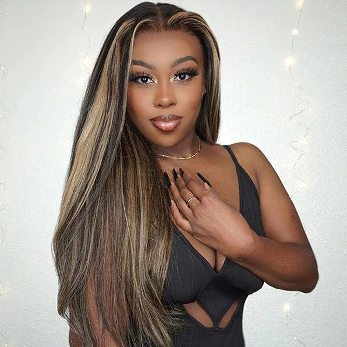 BOGO SALE Blonde Highlight Pre Bleached Wear Go Pre Cut 13X4 HD Lace Straight Human Hair Glueless Wig