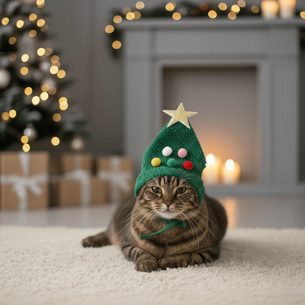 PAWSHINE – Pluche kerstmuts met elegante gouden rand voor huisdieren