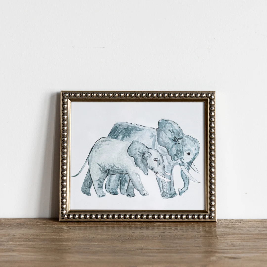 Vintage Watercolor Elephant Framed Art
