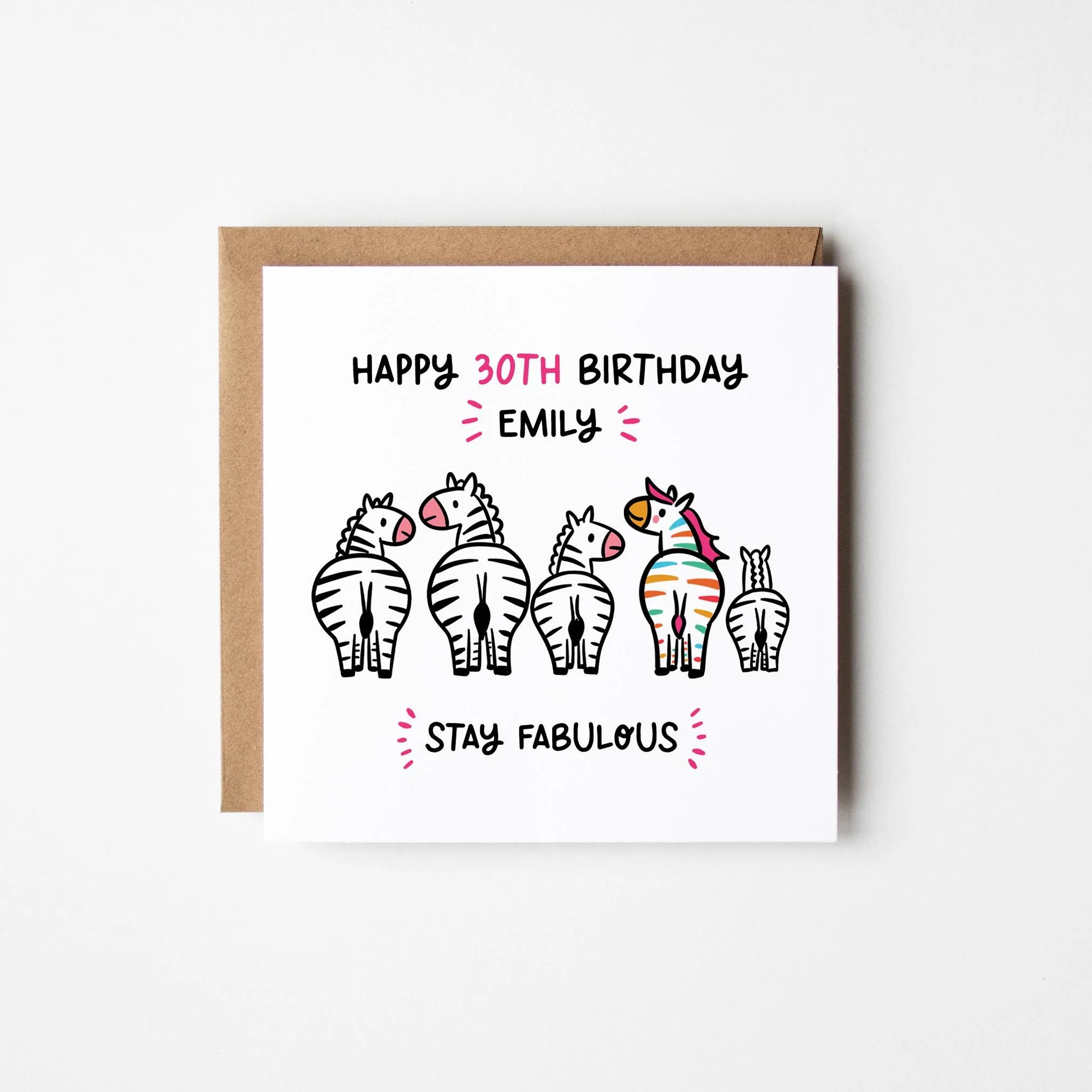 Stay Fabulous 30th Birthday Card for Her a?�� Personalised 30th Birthday Card a?�� Zebra Birthday Card a?�� Fabulous at 30 Card