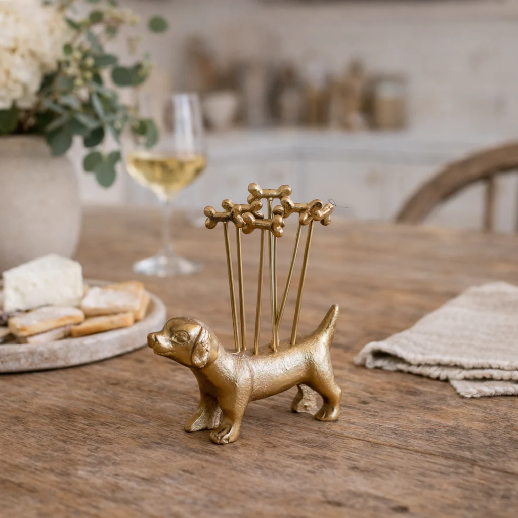 Brushed Gold Dog Cocktail Pick Set