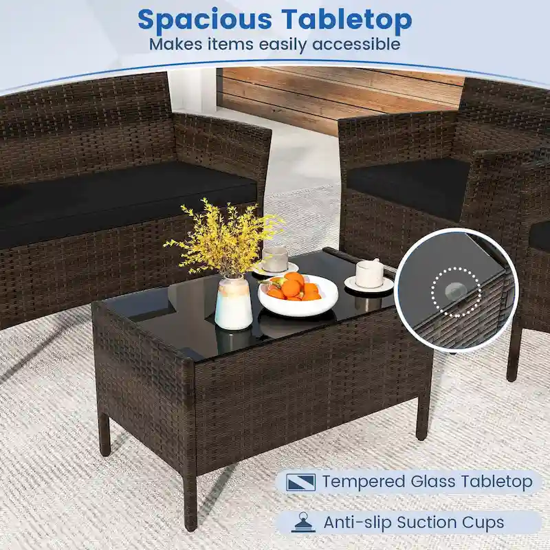 Costway 4 PCS Patio Furniture Set with Washable Cushions and Tempered - See Details