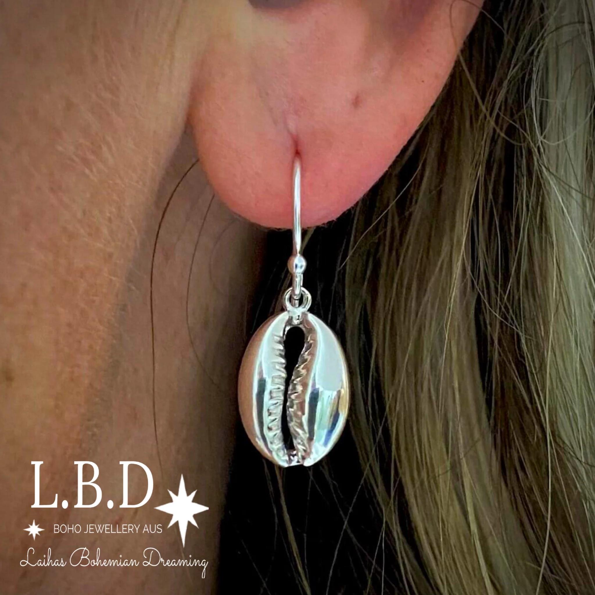 Laihas By The Sea Cowrie Shell Sterling Silver Earrings