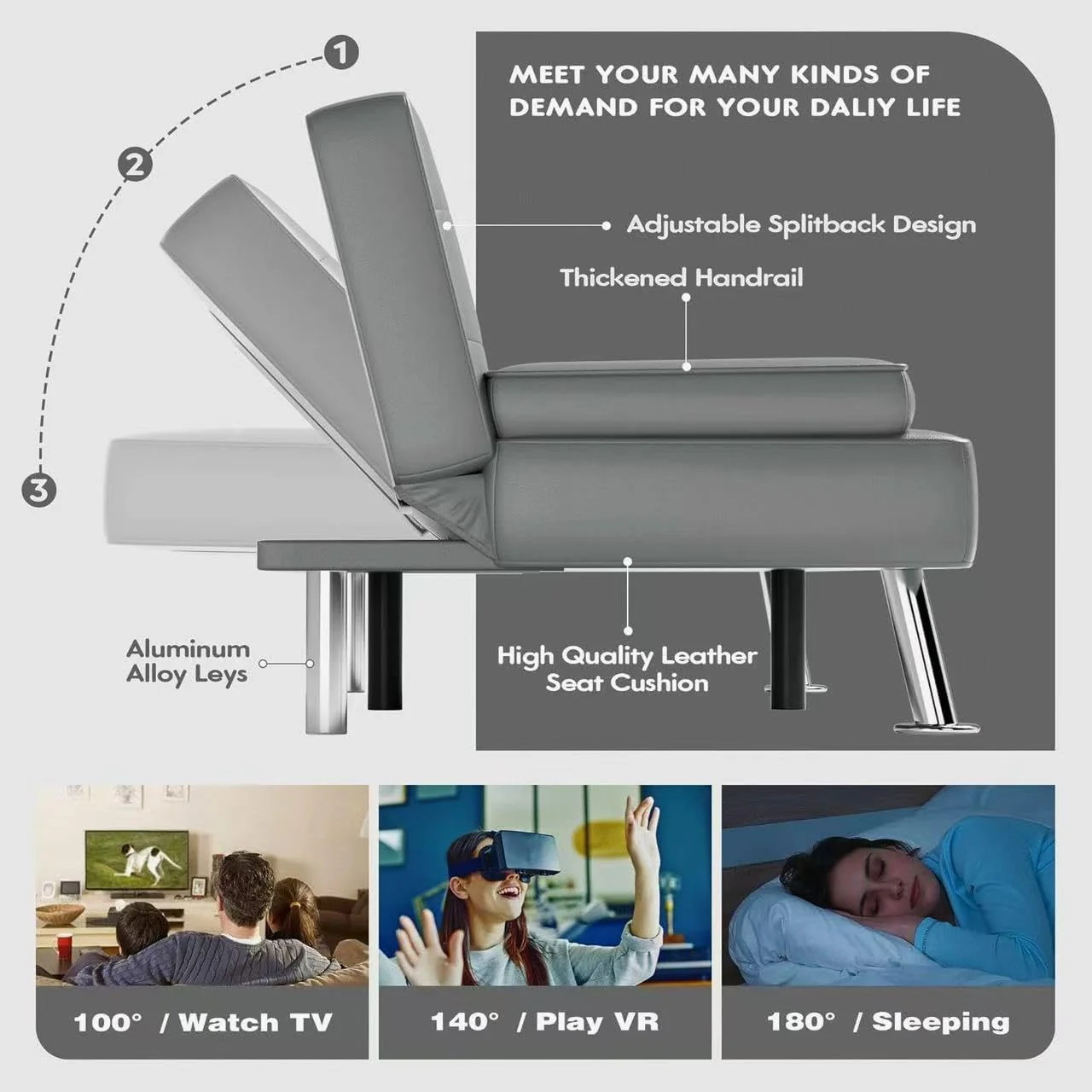 Homall Futon Sofa Bed Leather Futon Couch Removable Armrests Adjustable Recliner Sofa Bed