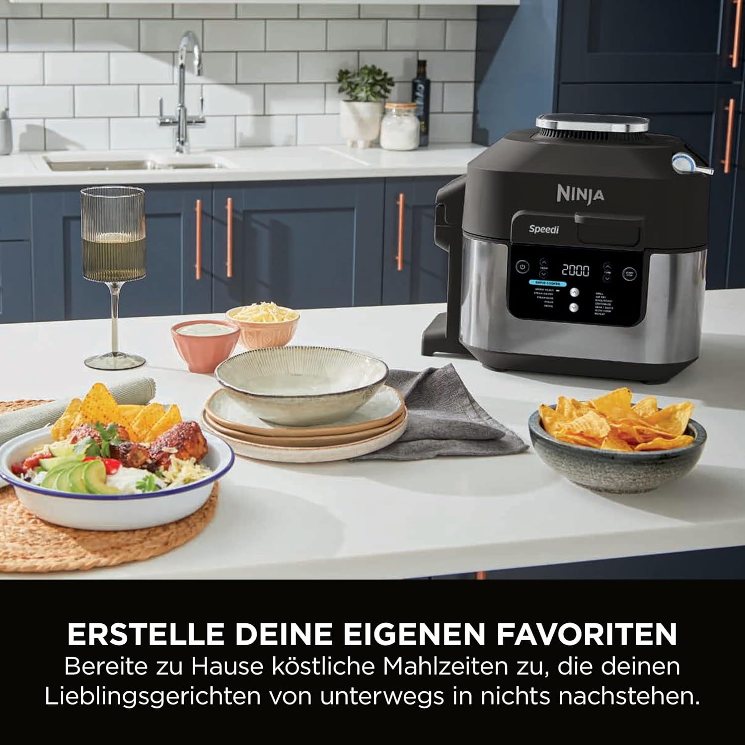 Ninja Speedi Multikocher, 5,7L, 12-in-1 Multicooker, Air fryer Heißluftfritteuse, Slow Cooker Langsamkochen, Grillen, Backen, Schwarz ON500EU