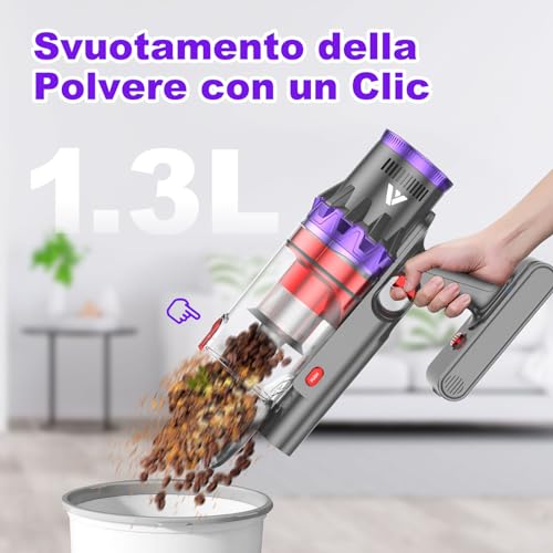 coovy 580W/45000Pa Aspirapolvere senza Fili SU7, Scopa Elettrica senza Filo Potente 70 Min Autonomia con LED Touchscreen Anti Avvolgimento per Tappeti Pavimento Peli Animali : Amazon.it: Casa e cucina