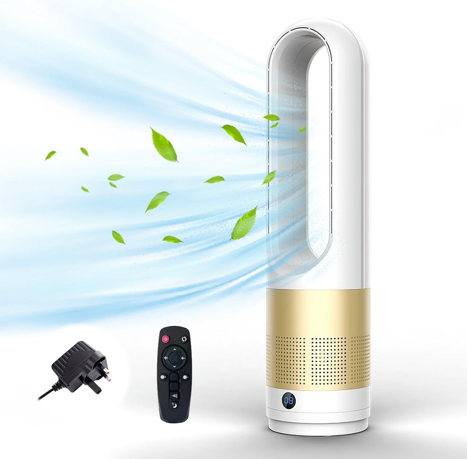 Bladeless Tower Fan with Air Purifier, 2 in1 Tower Fans with Remote Control, 8H Time, 90ยฐ Oscillation, Timer, Super Quiet Air Cooler for Home and Office (Silver)