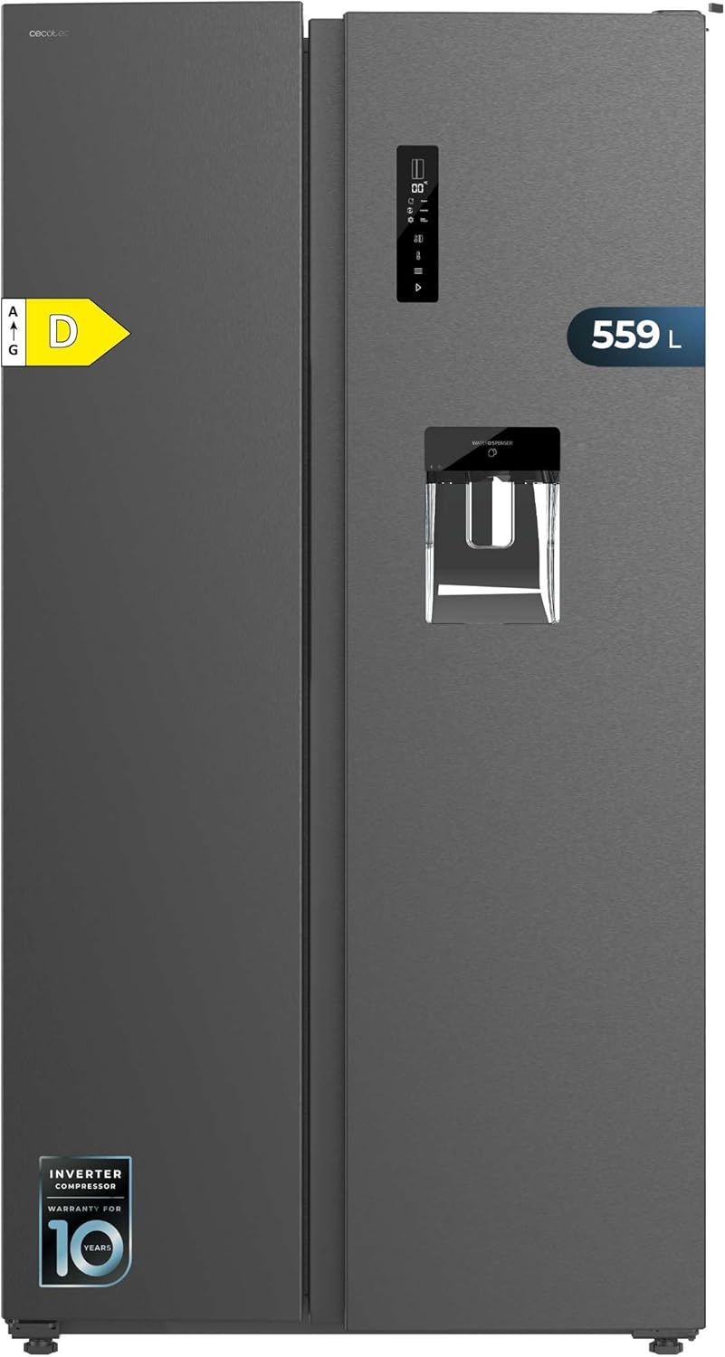 Cecotec Frigorifero Americano da 559 Litro Bolero Coolmarket SBS 562 Dark D. 177 cm di altezza e 90 cm di larghezza, classe D, flusso multi -aria, totale senza gelo, inverter plus motore