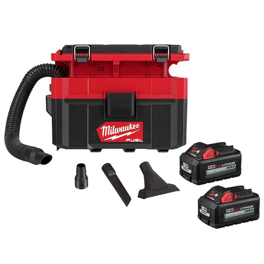 M18 FUEL PACKOUT 18V-os Lítium-ion Akkumulátoros 9,5 literes Nedves/Száraz Porszívó (2) M18 HIGH OUTPUT 6.0 Ah Akkumulátorral