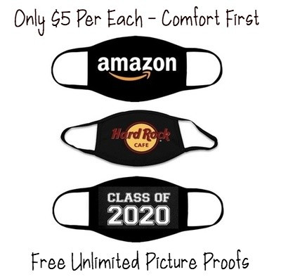 Custom Face Masks | 100% Cotton Adult Size 10+ Colors Double Layer Soft Cotton Elastic Ear Straps No Minimum