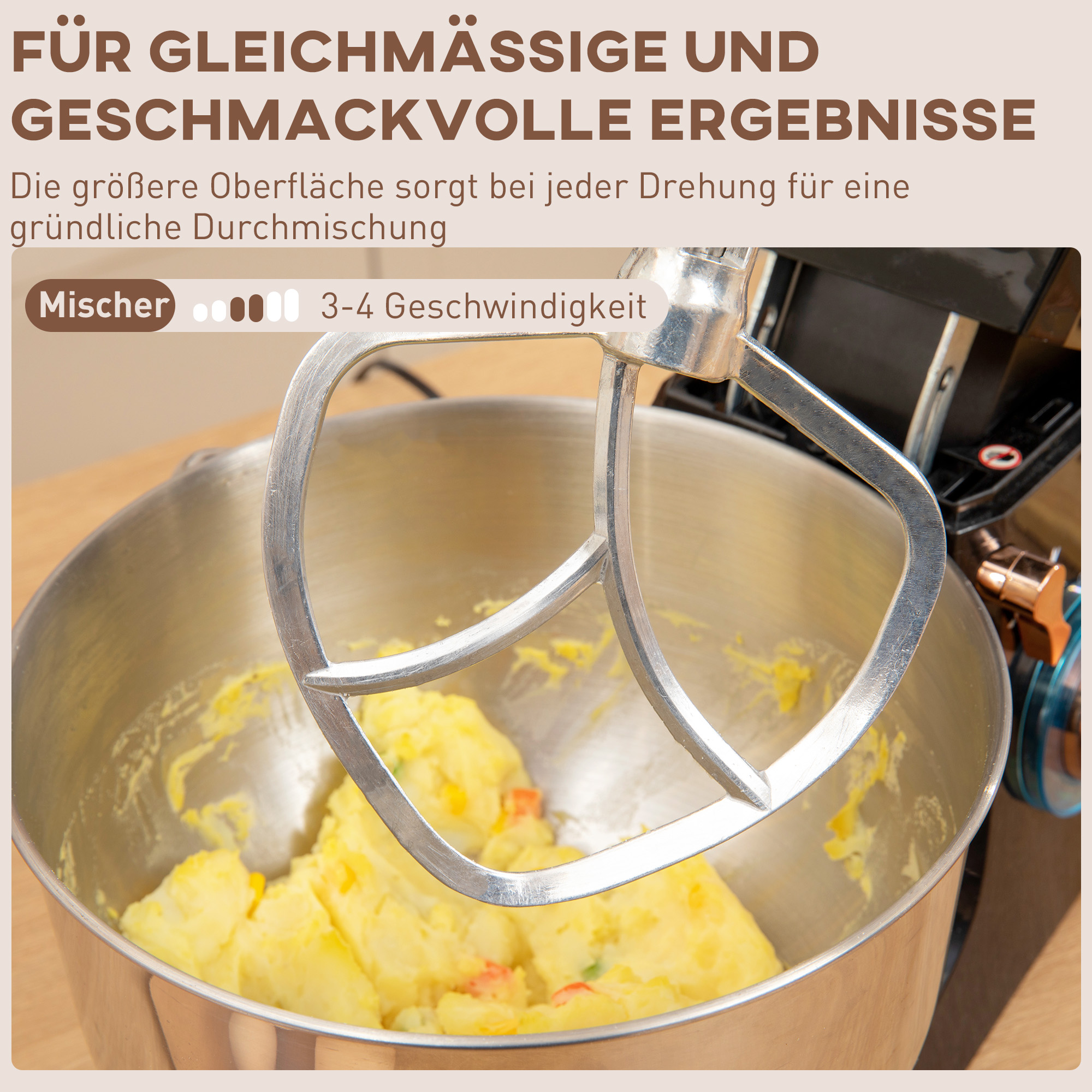 HOMCOM Staande Mixer, Keukenmachine, Mixer, 6 Standen, 5,5L Roestvrijstalen Kom, Zwart