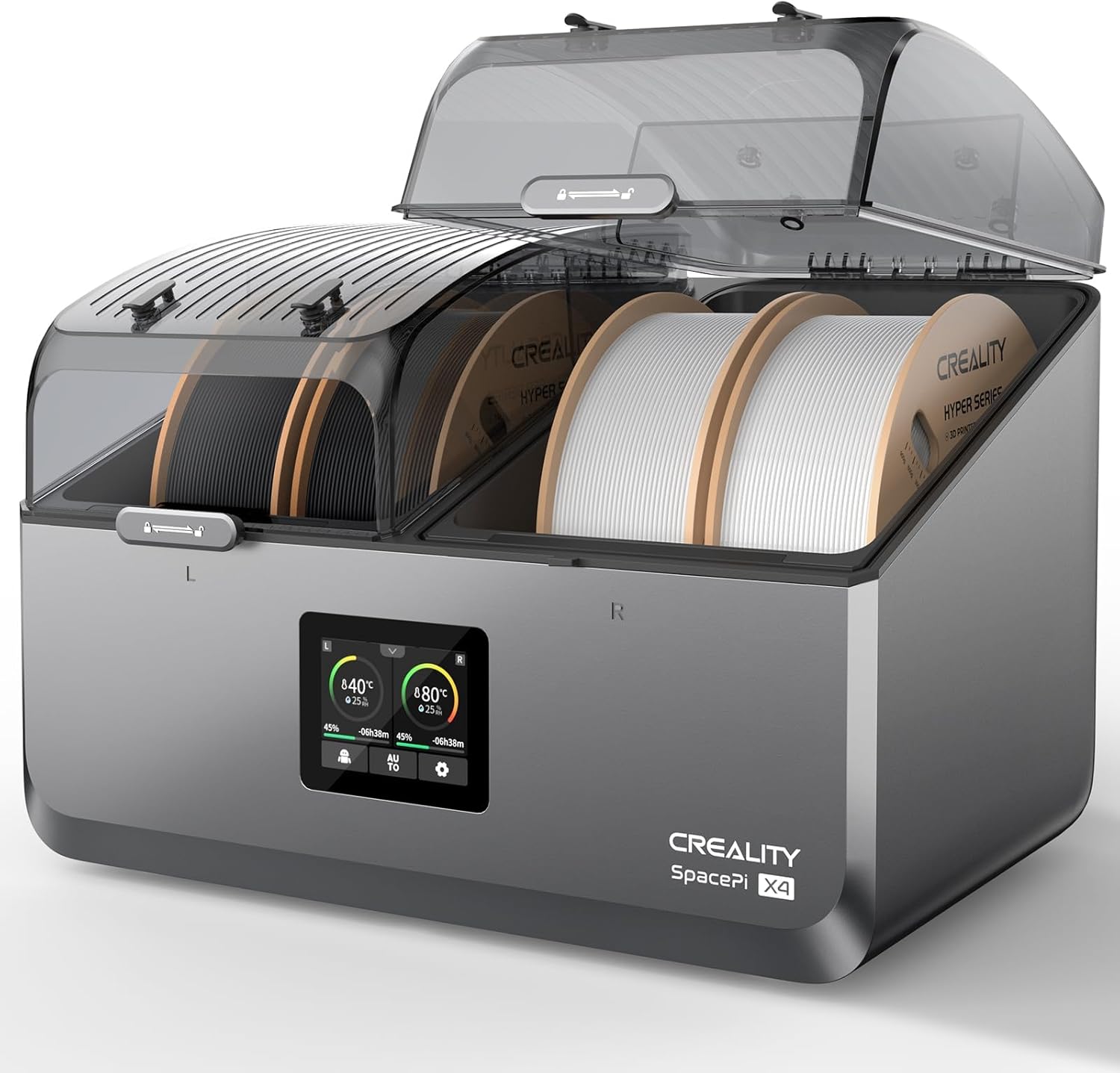 Creality SpacePi X4 Filamento Dryer Filamento Dryer con design a doppia camera fino a 85°C per 4 bobine, stampa e asciugatura simultanei, deumidificazione intelligente, controllo touch screen