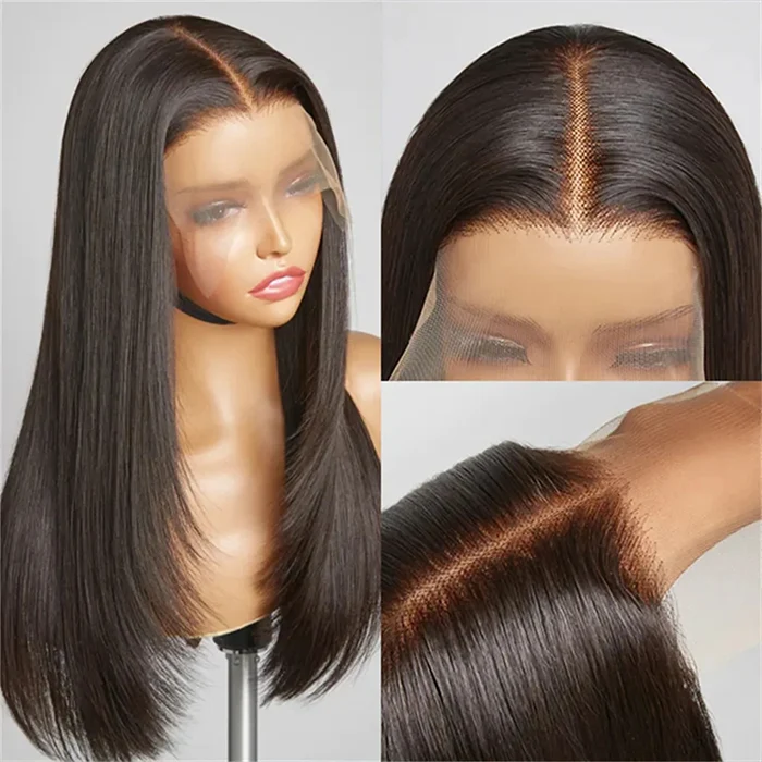Layered Cut Straight Human Hair Skin Melt Lace Wigs with Layered Haircuts For Women