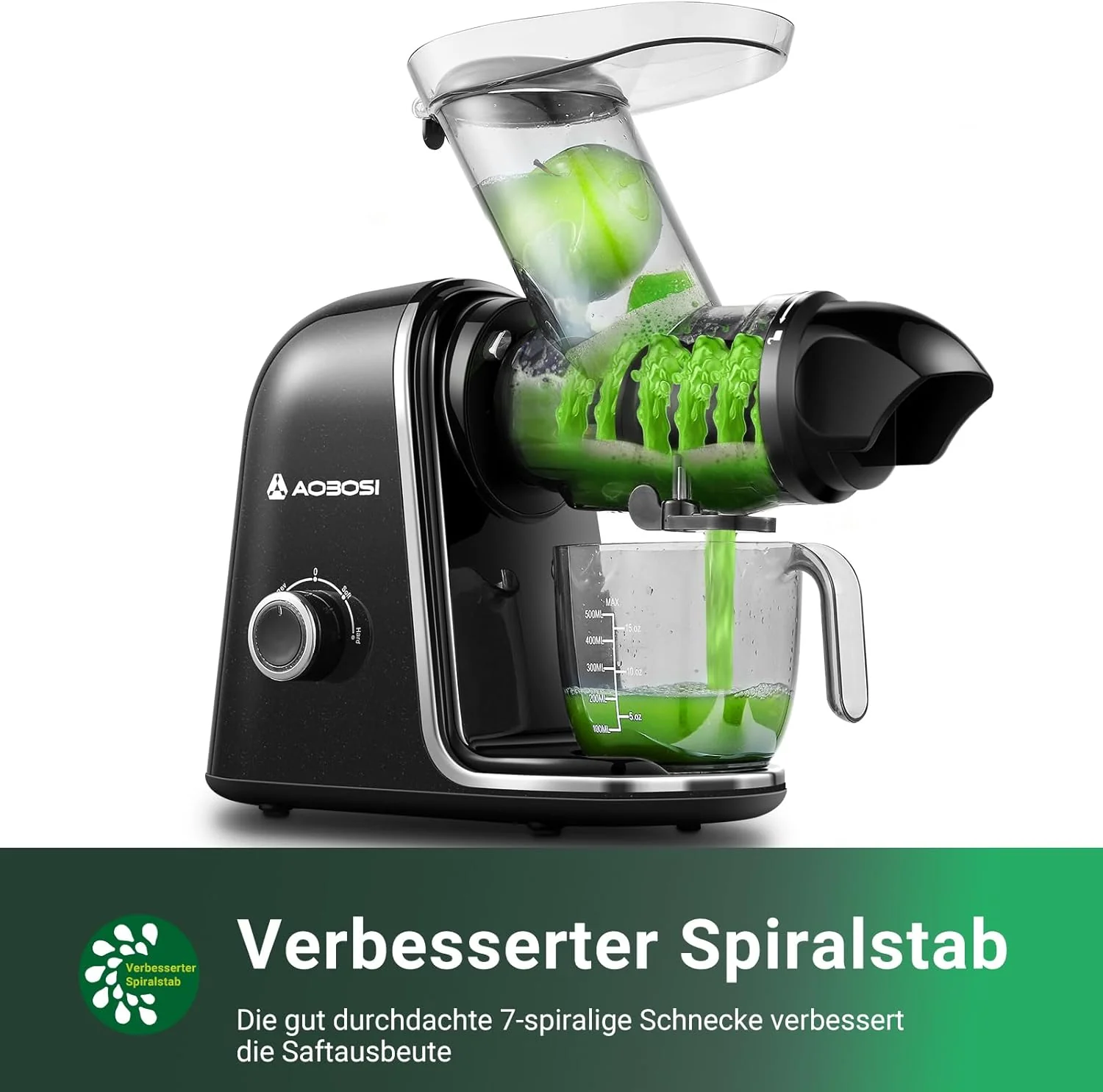 【Novità】 AOBOSI Spremiagrumi Estrattore di Succo a Freddo con 2 Velocità - Estrattore Frutta e Verdura con Coclea a 8 Stadi - Spremiagrumi con Spazzola per la Pulizia e 2 Bicchieri - Spremiagrumi con Funzione di Retromarcia