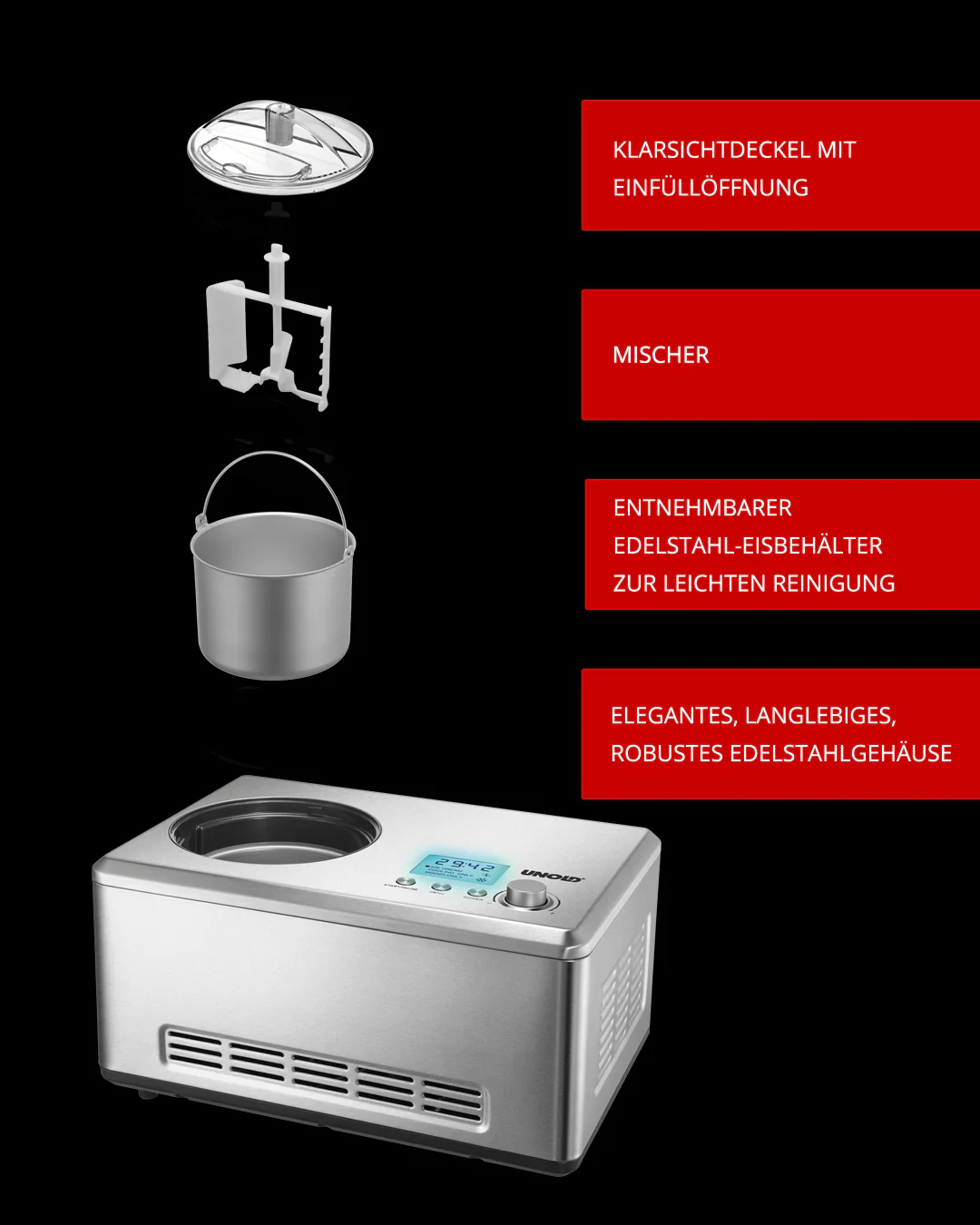 2025 Unold Macchina per Gelato Nobile con Libro del Gelato 2,0 L