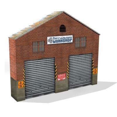 Background Industrial Building (red brick, 2 roller dools, peaked roof)