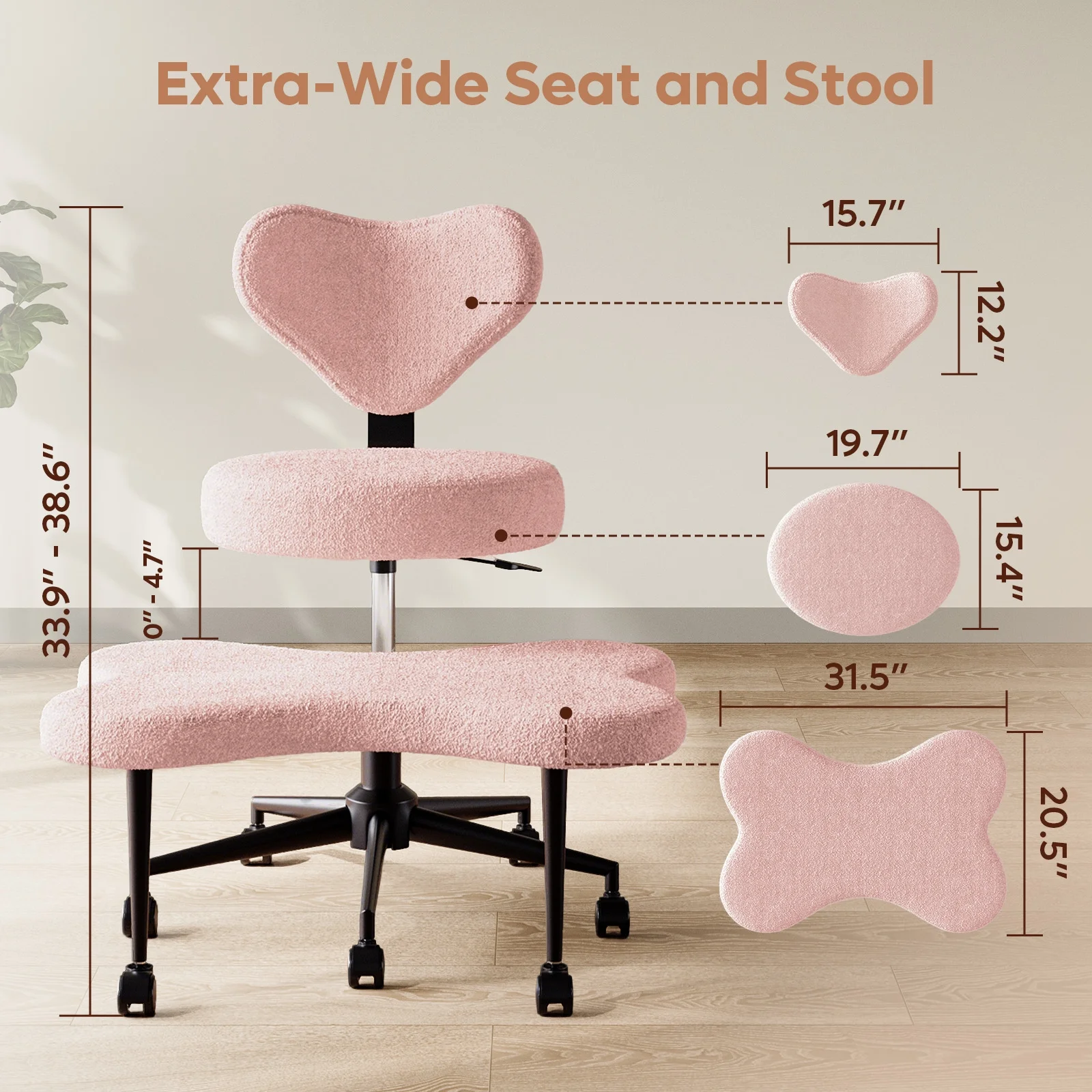 Pinmoco Ergonomic Cross Legged Swivel Chair, Adjustable Height and Teddy Fabric, Meditation& ADHD Chair with Back Support, Home and Office, Off White