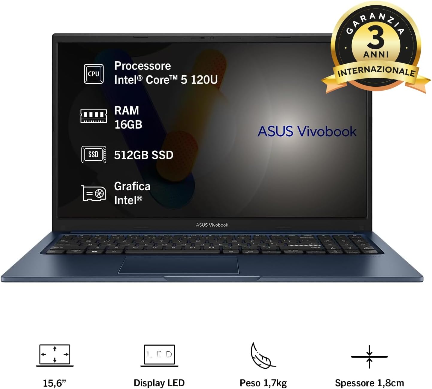 ASUS Vivobook 15 F1504VA#B0F2HXKTKY, Notebook con Monitor da 15.6