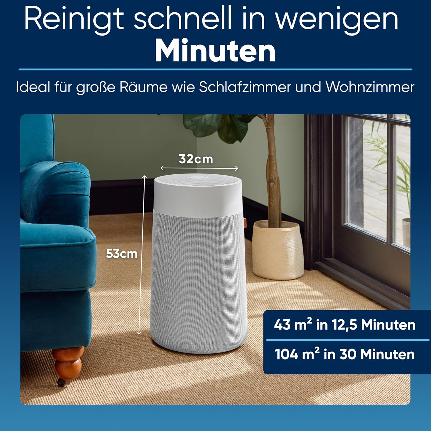 BLUEAIR Luftreiniger für Räume bis 103m² – Smart, leise, mit HEPASilent-Technologie – entfernt Allergene, Tierhaare, Rauch, Staub und Schimmel - Blue Pure 3450i Max (311i+ Max)