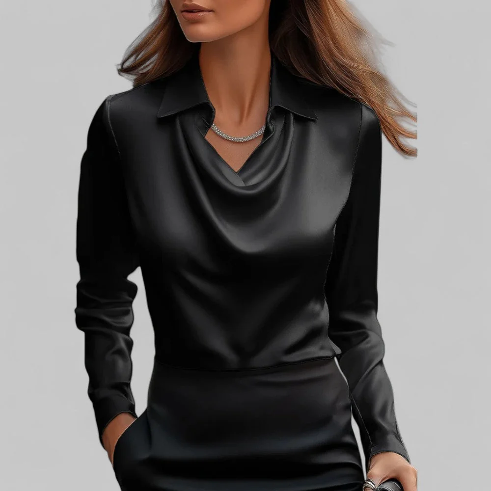 Women��s Satin Blouse Elegant Long Sleeve Design