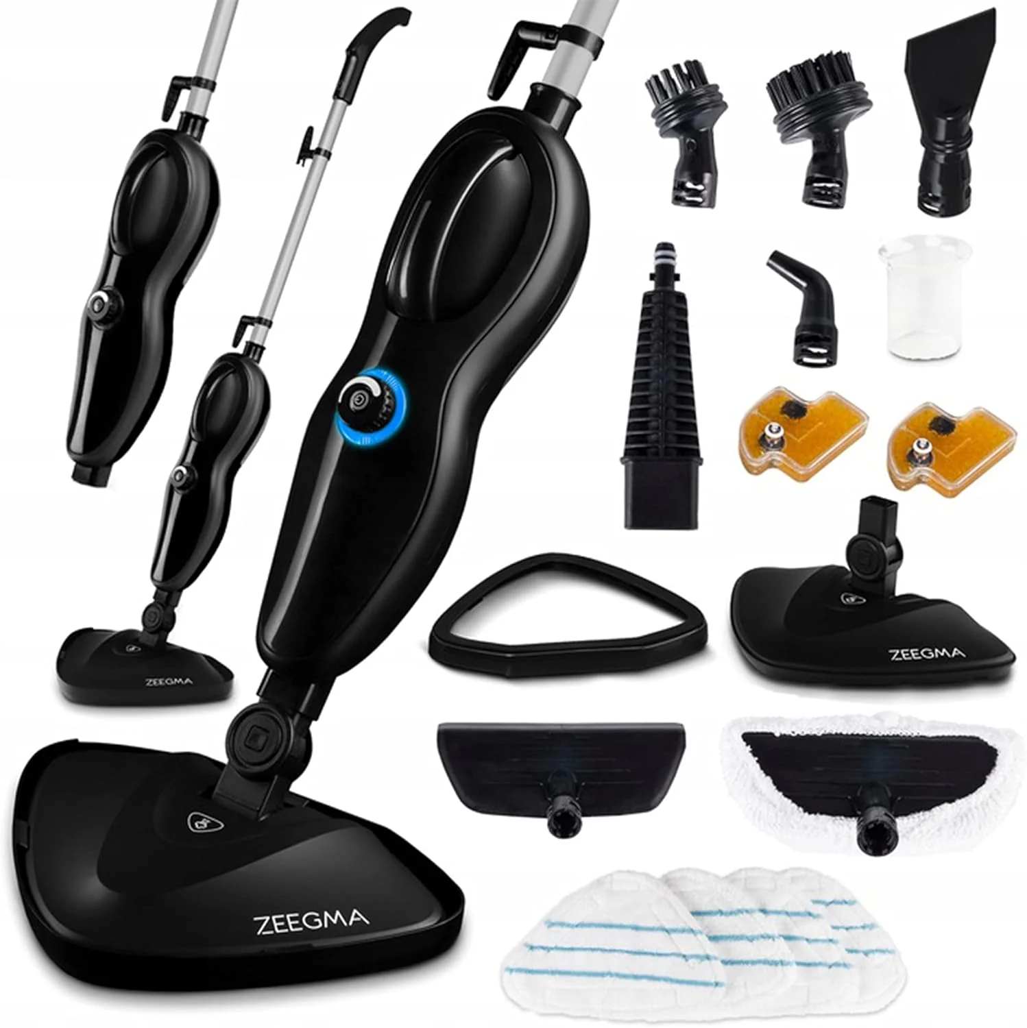 Zeegma PUUR Pulitore a Vapore, Pulizia Senza Prodotti Chimici, Pronto all'Uso in 25 Secondi, 7 Accessori Diversi, 2 Filtri per l'Acqua, Lunghezza Cavo 5m, Potenza 1500 W