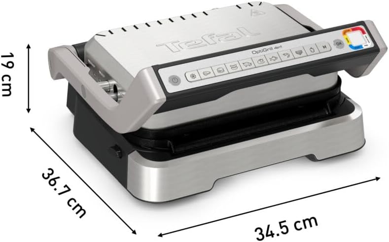 Tefal OptiGrill 4in1 Kontaktgrill mit Backschale, Aufklappbar, Tischgrill, 9 automatische Programme, Garstufenanzeige, spülmaschinengeeignete Teile, Elektrogrill, Backofen, GC776D10