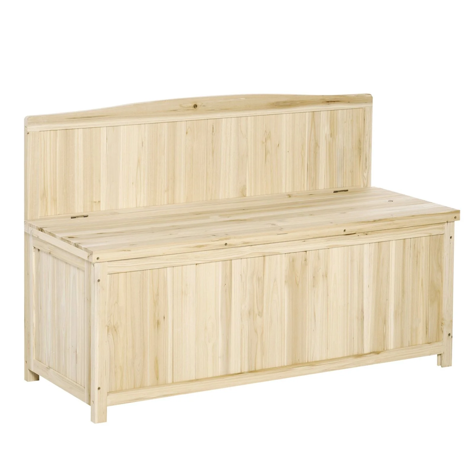 Easycomfort Panca Contenitore da Esterno in Legno di Abete Naturale con Schienale per Giardino e Terrazza, 115x45x75cm