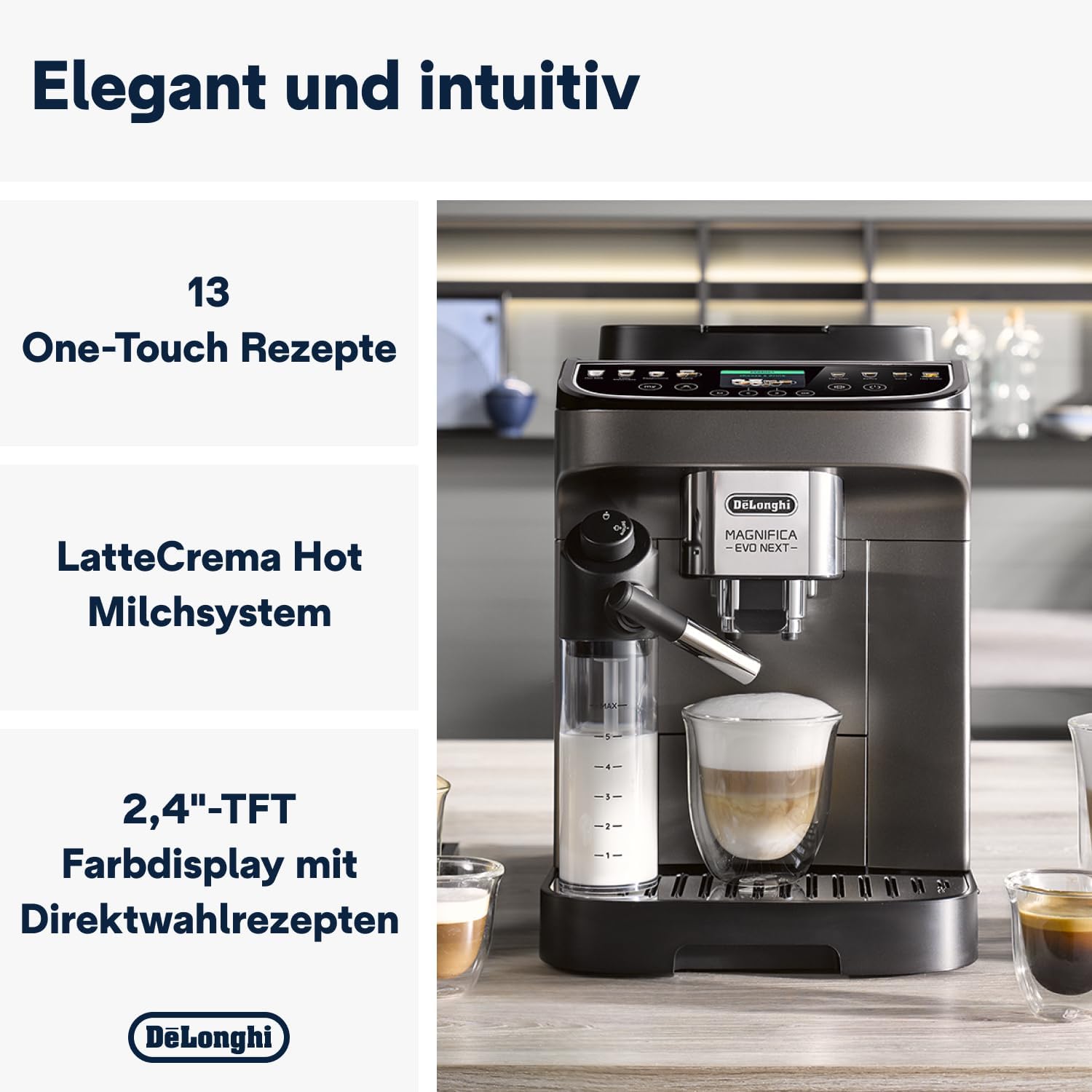 De'Longhi Magnifica Evo ECAM 292.81.B Volautomatische koffiemachine met LatteCrema melksysteem, 7 directe selectieknoppen voor cappuccino, espresso en andere koffiespecialiteiten, 2-kops functie, zwart