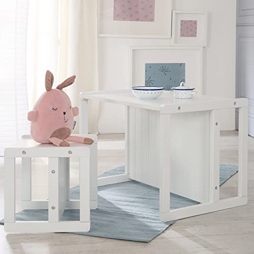 roba Set Tavolo   Sgabello per Bambini   Convertibile in Panca   Stile Country – Mobili per Bambini – 3 Altezze – Multifunzionale   Legno Laccato Bianco : Casa e cucina