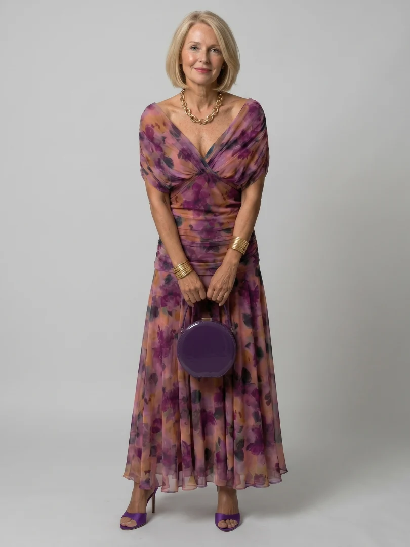 Womena??s Off Shoulder Midi Dress Draped Neckline Design
