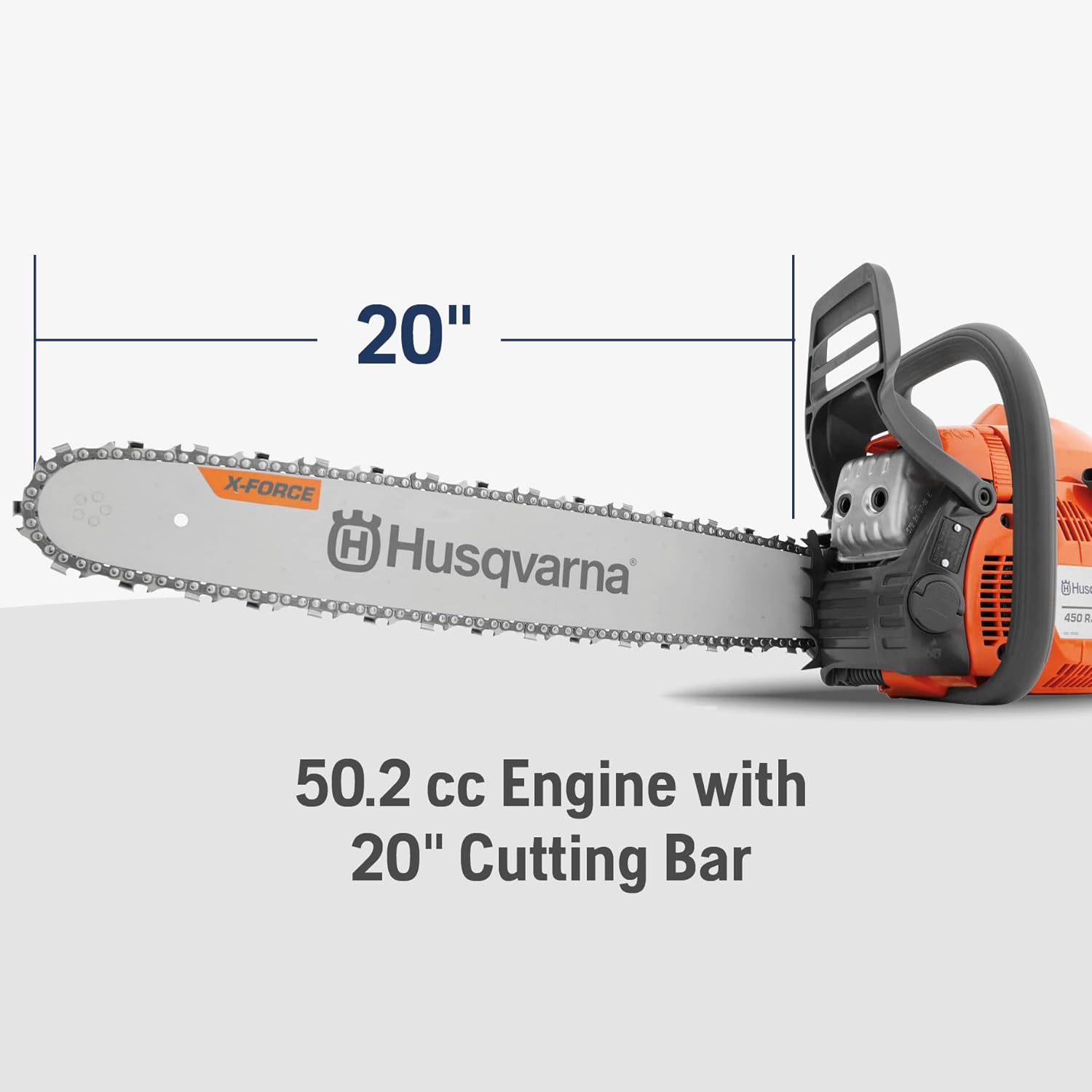 Husqvarna 450 Rancher 20 Inch Gas Chainsaw  50.2-cc 3.2-HP  2-Cycle X-Torq Engine  For Tree Pruning  Yard Cleanups and Firewood Cutting  970613120