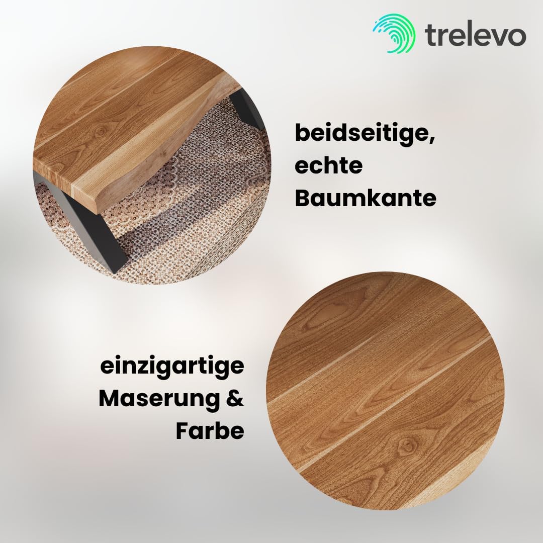 Esszimmertisch 200x100 cm, Akazienholz massiv, Tischplatte naturfarben, echte Baumkante, X-Gestell schwarz, Baumkantentisch