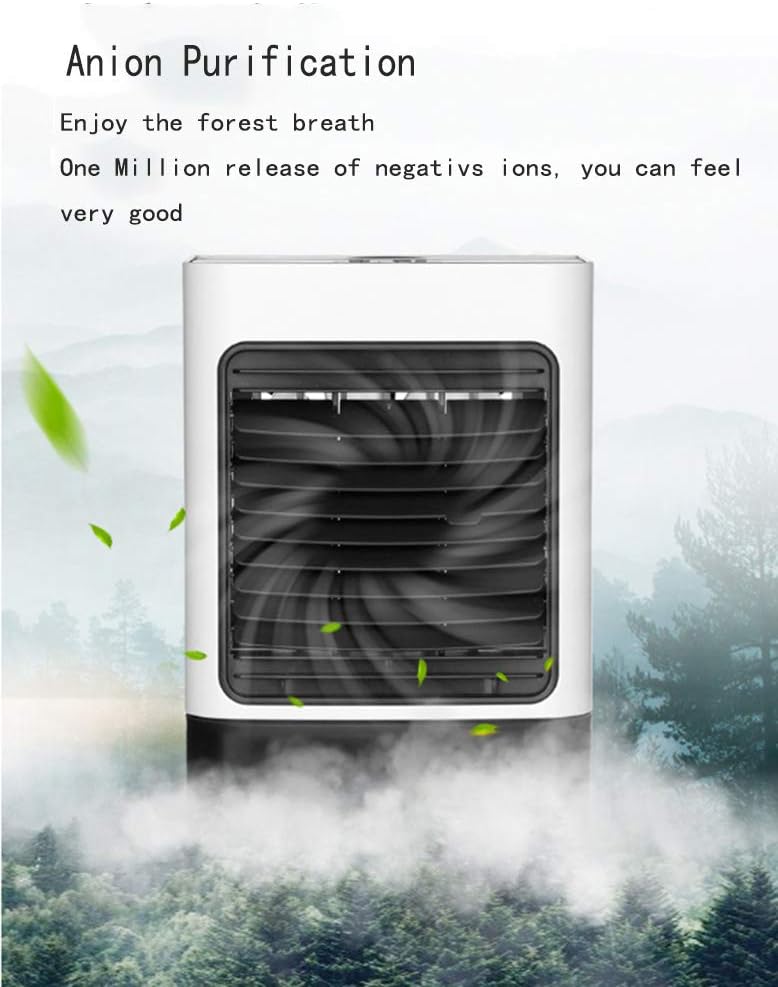 Tragbarer Klimaanlagenventilator, Mini Verdunstungskühler Luftbefeuchter, USB Wiederaufladbarer Schreibtischventilator mit LED-Licht für Zuhause und Büro, leise Nebelkühllösung