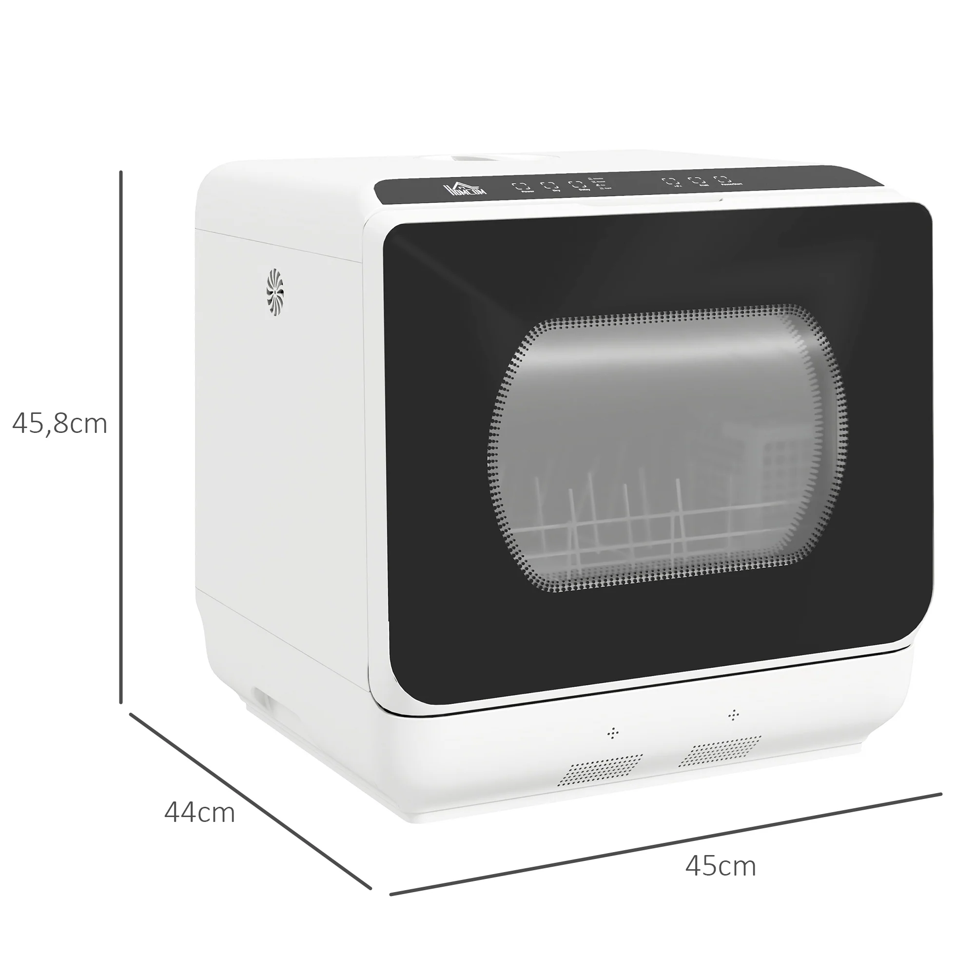 HOMCOM Compacte Tafelvaatwasser, 4 Couverts, Droogmodus, 6L Tank/Kraan, Startuitstel, LED, Wit