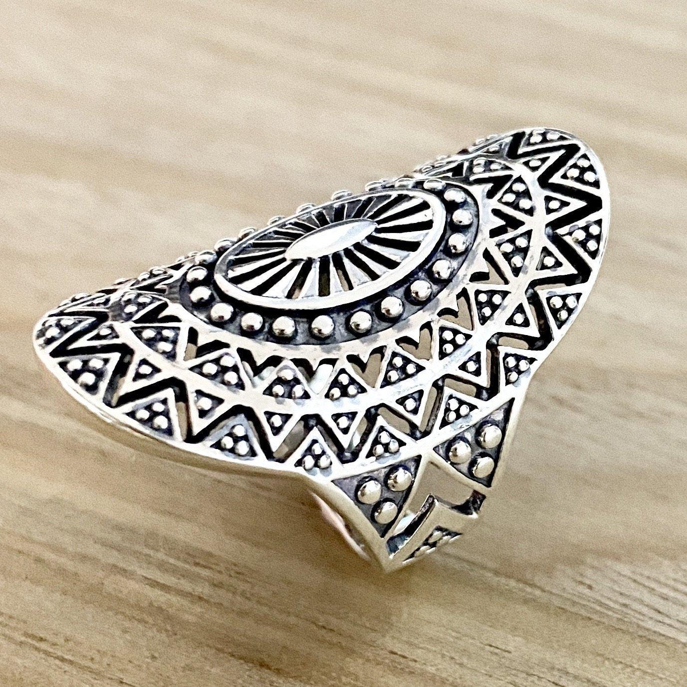 Laihas Tribal Sun Statement Sterling Silver Boho Ring