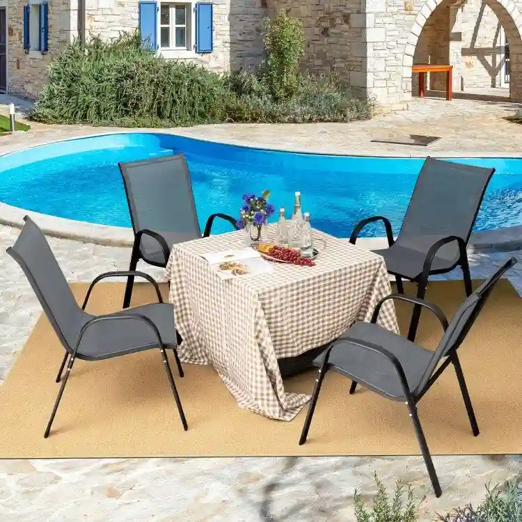 4 Pieces Stackable Patio Dining Chairs Set with Armrest - 29 x 21.5 x 35.5 (L x W x H)