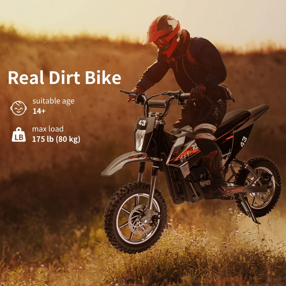 Electric Dirt Bike for Kids,36V Ride on Motorcycle,Up to 15.5MPH,350W Brushless Motor,LED Headlight,Leather Seat,Front and Back Brakes,Electric Motorcycle for Kids Age 8-16,Max Load 175lbs