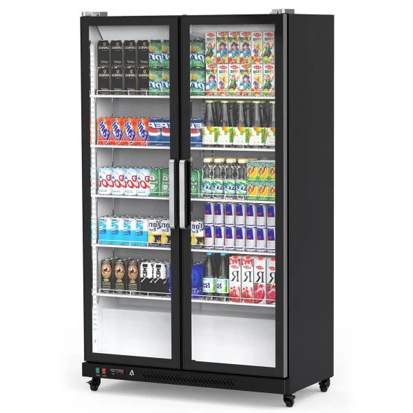 Commercial Refrigerator, Glass Door with LED Lighting Upright Beverage Display Cooler for Home, Store, Gym, or Office, Featuring Double Swing Doors and 39 cu.ft
