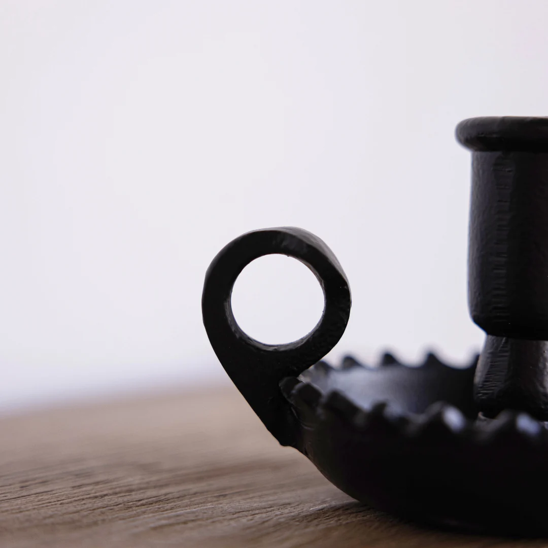 Scalloped Black Iron Candle Holder