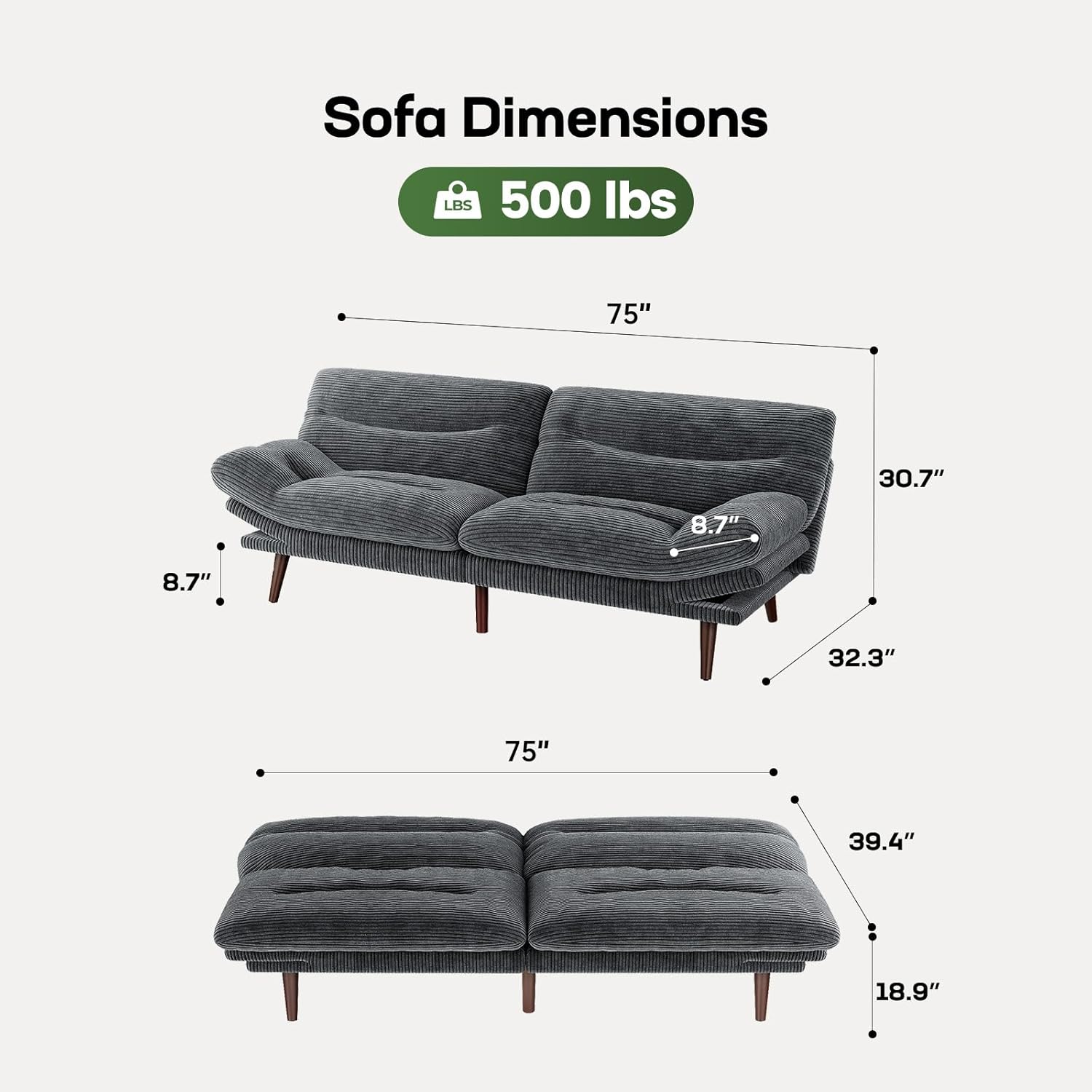 Futon Sofa Bed Futon Sofa with Adjustable Back and Armrests Converts to Small Sleeper Sofa Bed