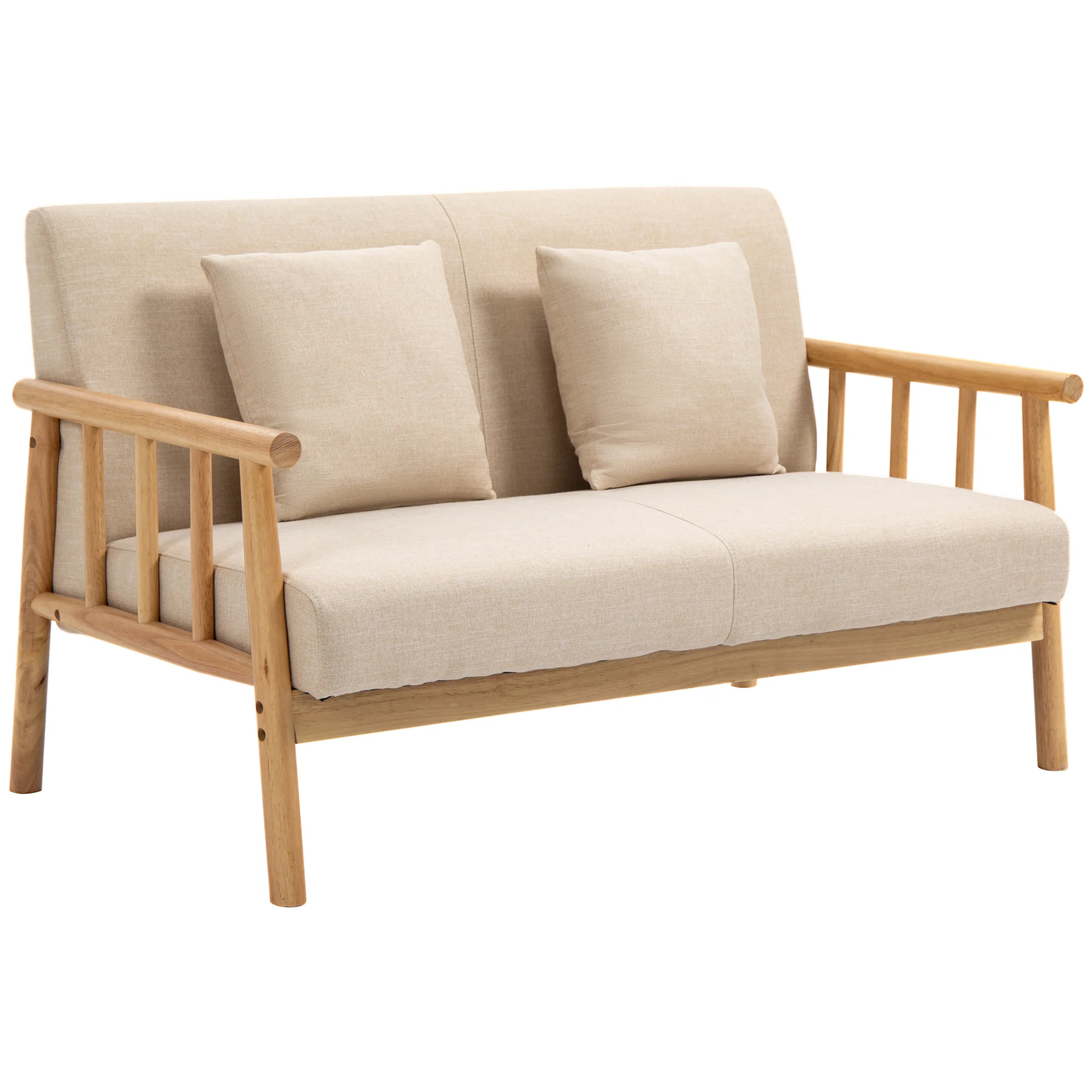 HOMCOM 2-Zitsbank, Stoffen Bekleding in Linnenlook, Compact, Tot 200 kg, Houten Frame, 123L x 69B x 74H cm, Beige