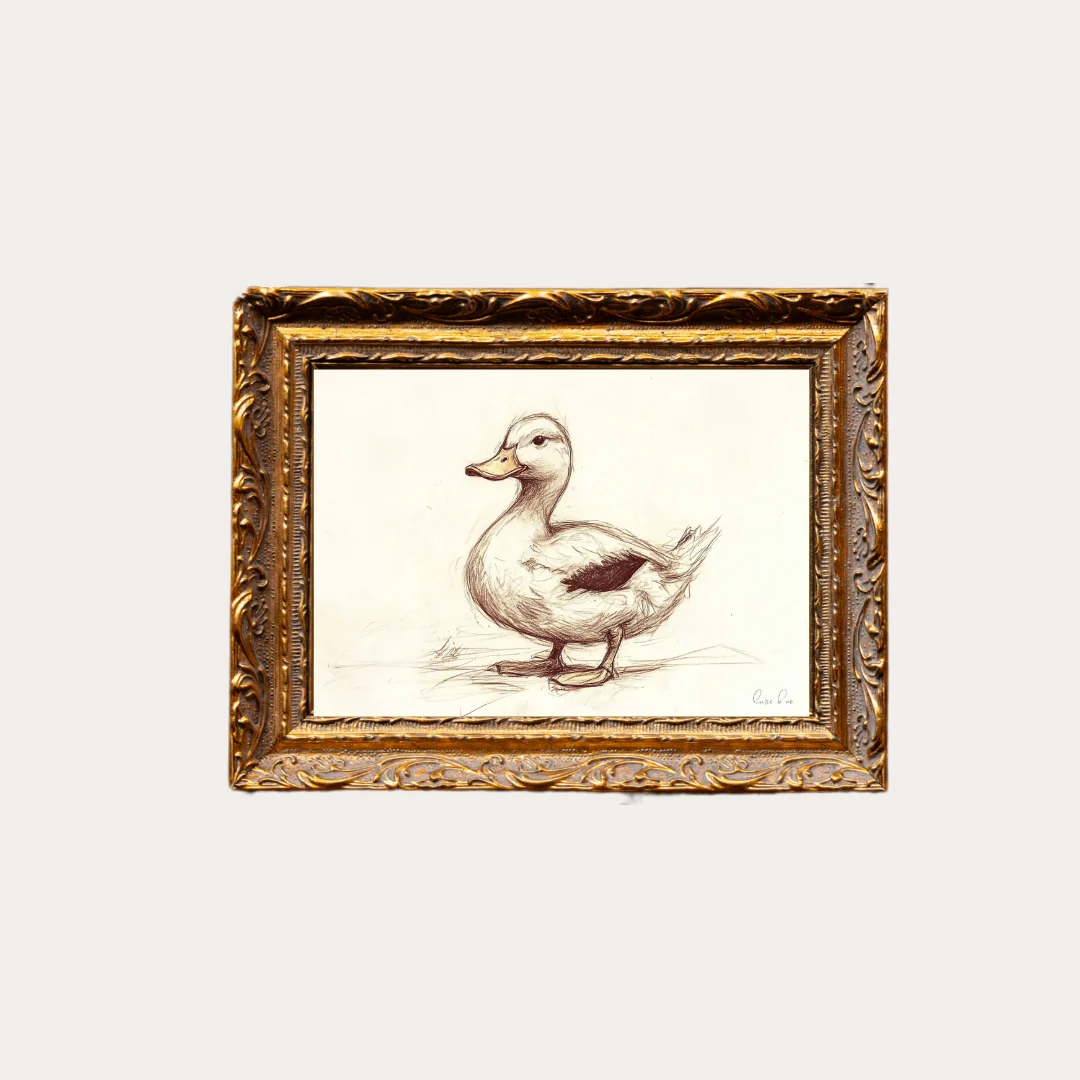 Duckling Sketch | French Brass Inspired Gold Mould Framed Art