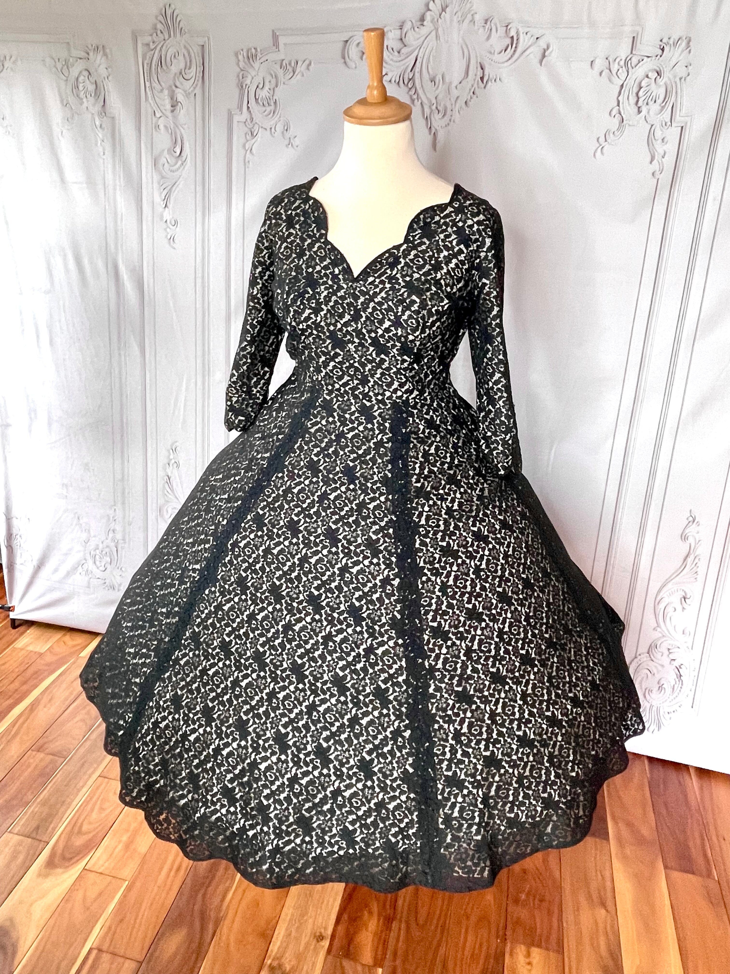 1950s Lace Illusion Cocktail Party Dress
