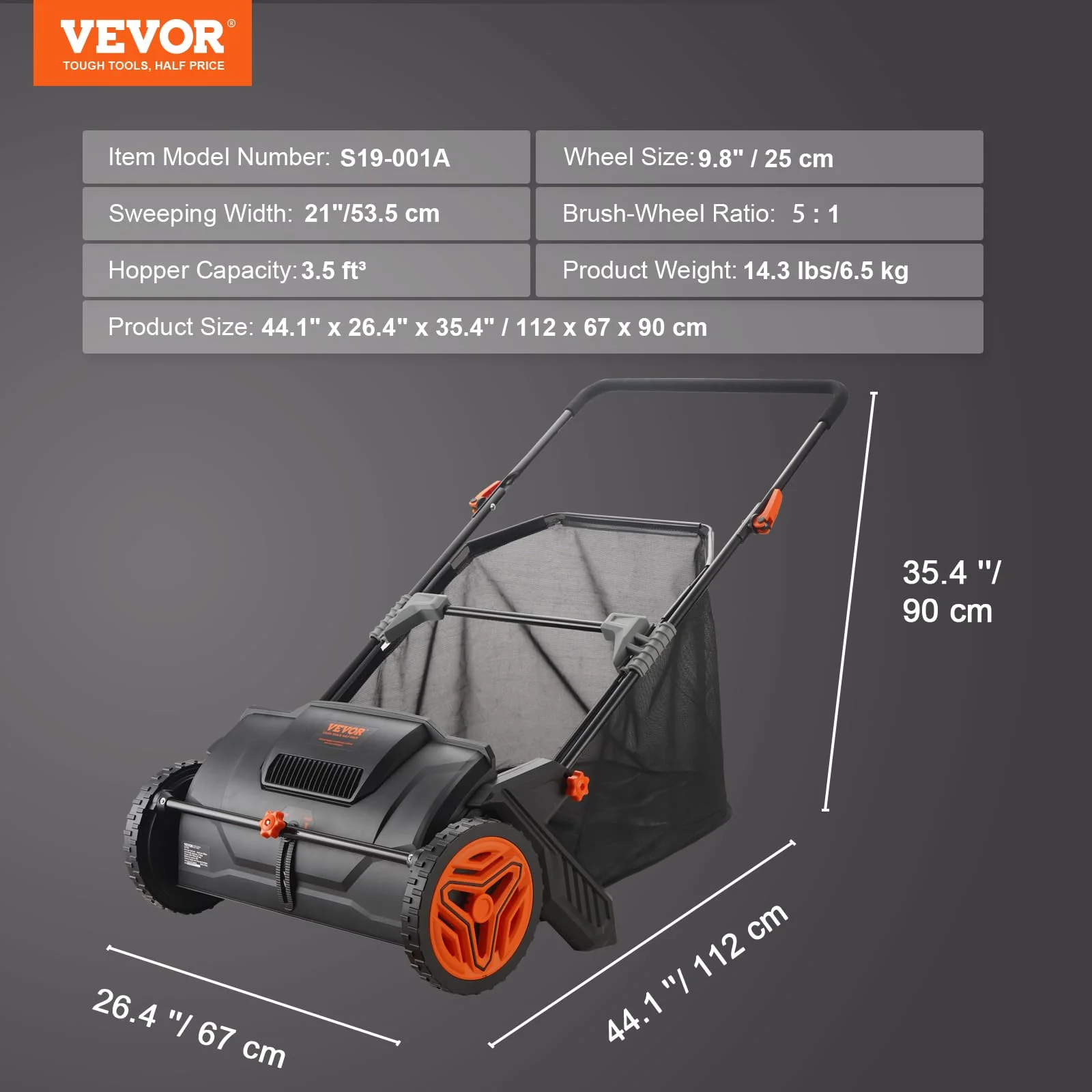 2025 Push Lawn Sweeper, 21 Inch Leaf & Grass Collector