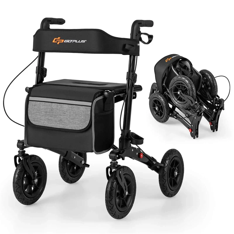2-in-1 Folding Rolling Rollator Walker with Seat, 9
